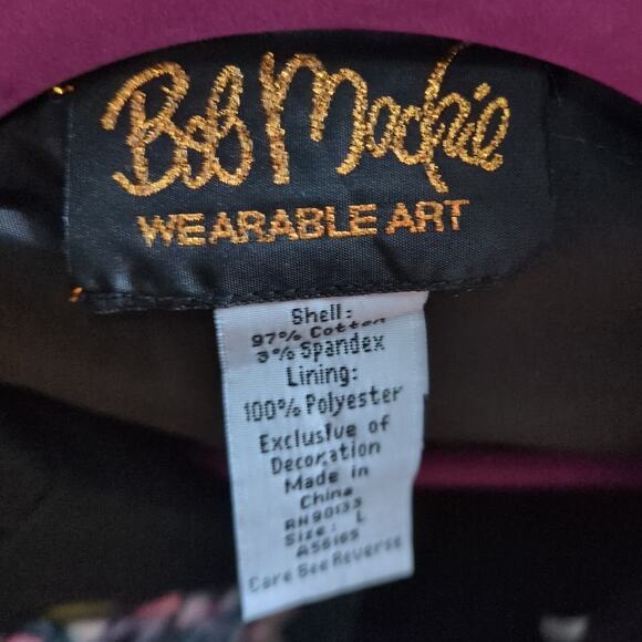 Vintage Bob Mackie Jacket Womens L Black Cottage Y2K Full Zip Coat Art Patches - Picture 5 of 9